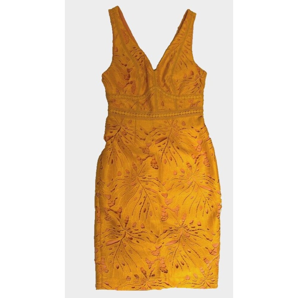 Maeve Anthropologie Gardenia Lace Column Dress 2 Yellow Pink Floral Cocktail